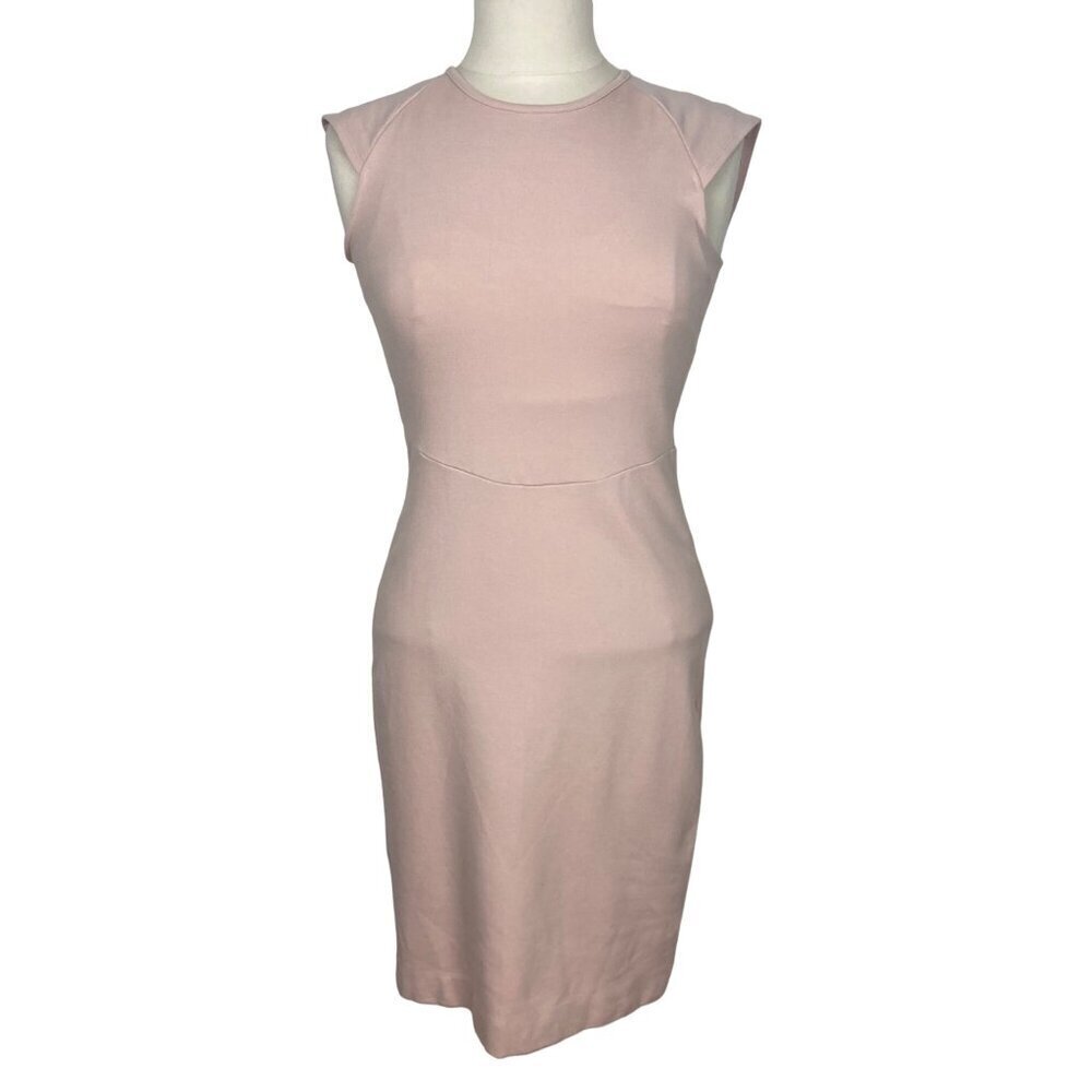 Carmen Marc Valvo Blush Pink Dress Lace Back Womens XS Stretch Jersey Cap Sleeve